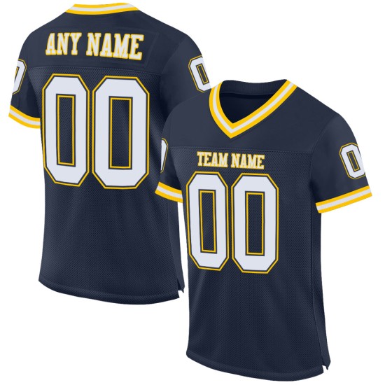 Custom Navy White-Gold Mesh Authentic Throwback Football Jersey Custom Navy White-Gold Mesh Authentic Throwback Football Jersey