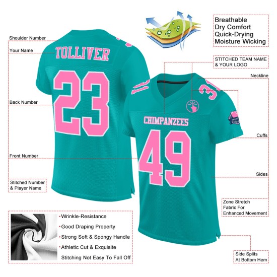 Custom Aqua Pink-White Mesh Authentic Football Jersey Custom Aqua Pink-White Mesh Authentic Football Jersey