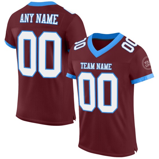 Custom Burgundy White-Powder Blue Mesh Authentic Football Jersey Custom Burgundy White-Powder Blue Mesh Authentic Football Jersey