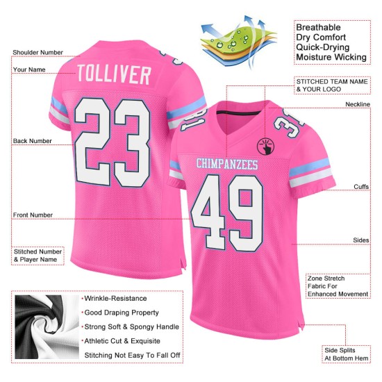 Custom Pink White-Light Blue Mesh Authentic Football Jersey Custom Pink White-Light Blue Mesh Authentic Football Jersey