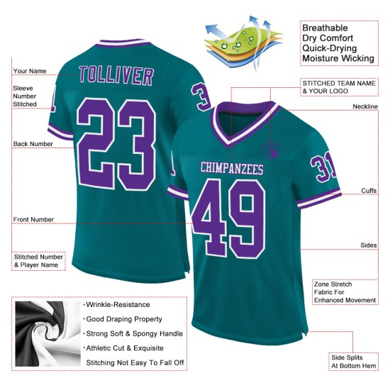 Custom Teal Purple-White Mesh Authentic Throwback Football Jersey Custom Teal Purple-White Mesh Authentic Throwback Football Jersey