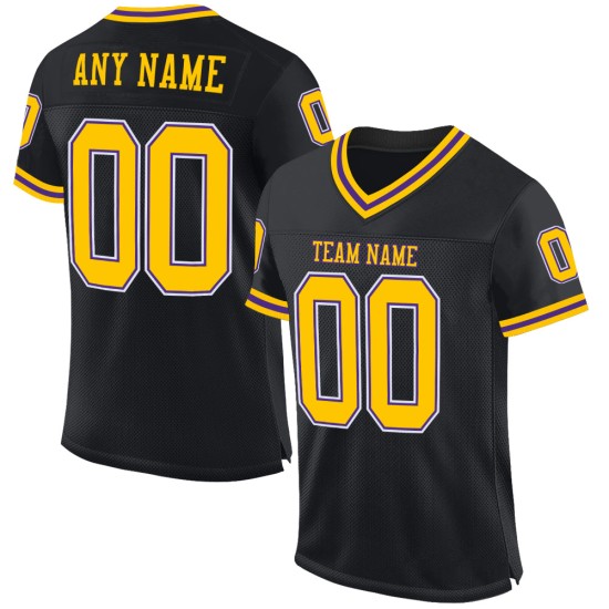 Custom Black Gold-Purple Mesh Authentic Throwback Football Jersey Custom Black Gold-Purple Mesh Authentic Throwback Football Jersey