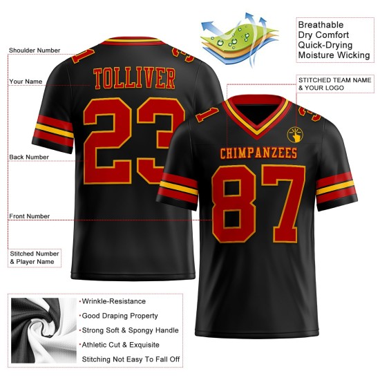 Custom Black Red-Gold Mesh Authentic Football Jersey Custom Black Red-Gold Mesh Authentic Football Jersey