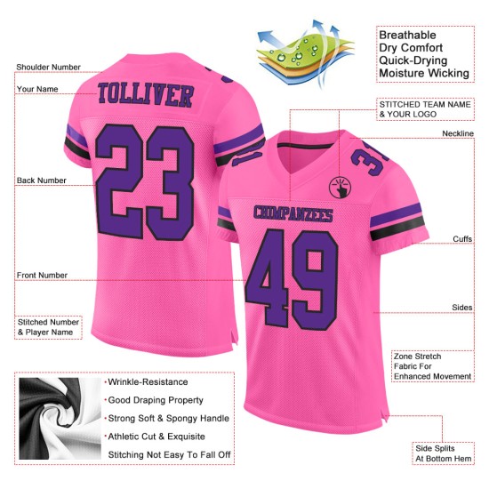 Custom Pink Purple-Black Mesh Authentic Football Jersey Custom Pink Purple-Black Mesh Authentic Football Jersey