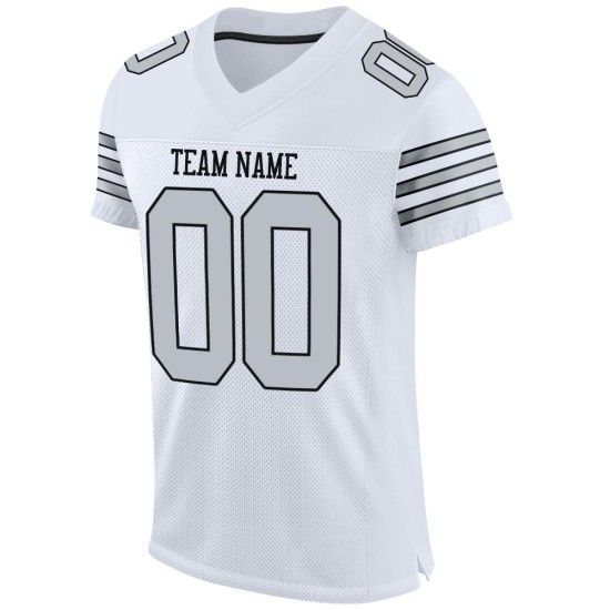Custom White Silver-Black Mesh Authentic Football Jersey Custom White Silver-Black Mesh Authentic Football Jersey