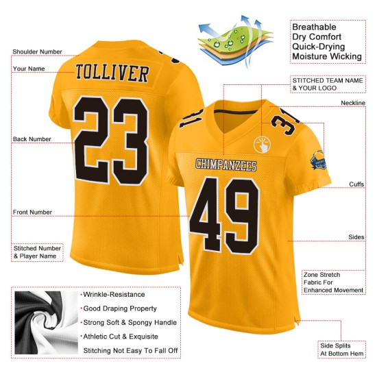 Custom Gold Brown-White Mesh Authentic Football Jersey Custom Gold Brown-White Mesh Authentic Football Jersey